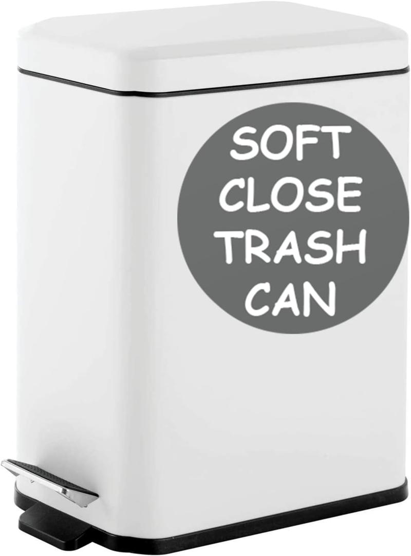 Homie Soft Close, Slim Trash Can 3.2 Gallon with Anti - Bag Slip Liner and Lid, Use as Mini Garbage Basket, Slim Dust Bin, or Decor in Bathroom, Restroom, Kitchen, or Bedroom (Shiny White)