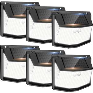 TECKNET 248 LED Outdoor Solar Lights & Motion Sensor 6 Pack, 300 Angle & 3 Lighting Modes Solar Lights Outdoor Waterproof, Solar Powered Security Flood Wall Lights IP66 for Outside/Yard Fence/Garden