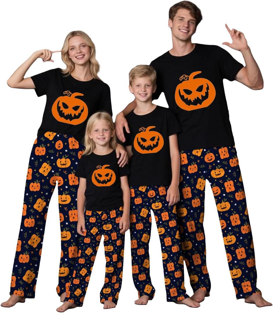 2Pcs Halloween Pajamas for Family,Holiday PJS Matching Sets,Jammies for Couples,T-Shirt and Pants (Medium)