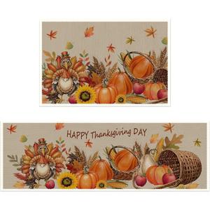 2Pcs Chicken Mat for Kitchen Floor,Thanksgiving Kitchen Rugs,Rooster Rugs for Kitchen,Fall Farmhouse Kitchen Rugs for Autumn Indoor Outdoor Entryway Bathroom Decor,15.74"x23.62"and 15.74"x47.24"