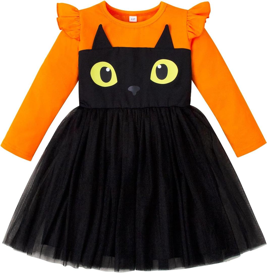 Magic Park 12M-9Y Toddler Girl Holiday Tulle Dress Girls Long Sleeve Tutu Dresses Kids Casual Outfits Winter Clothes (3-4T, Orange-b1)