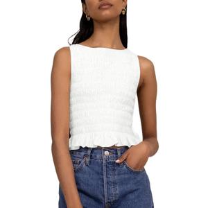 Women Shirred Tank Top Ruffle Sleeveless Tanks Frill Smocked Halter Cami Tops Summer Streetwear (Medium)