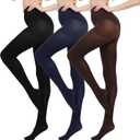 MANZI Run Resistant Control Top Panty Hose Opaque Tights (Large, 1*black+1*navy Blue+2*coffee)