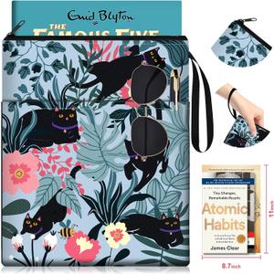Slohif Book Sleeve Pouch Book Cover Protector with Zipper Cute Cat Flower Book Beau Booksleeve Pouches for Paperback HardBook Cover Reading Accessories Item for Students Women Readers