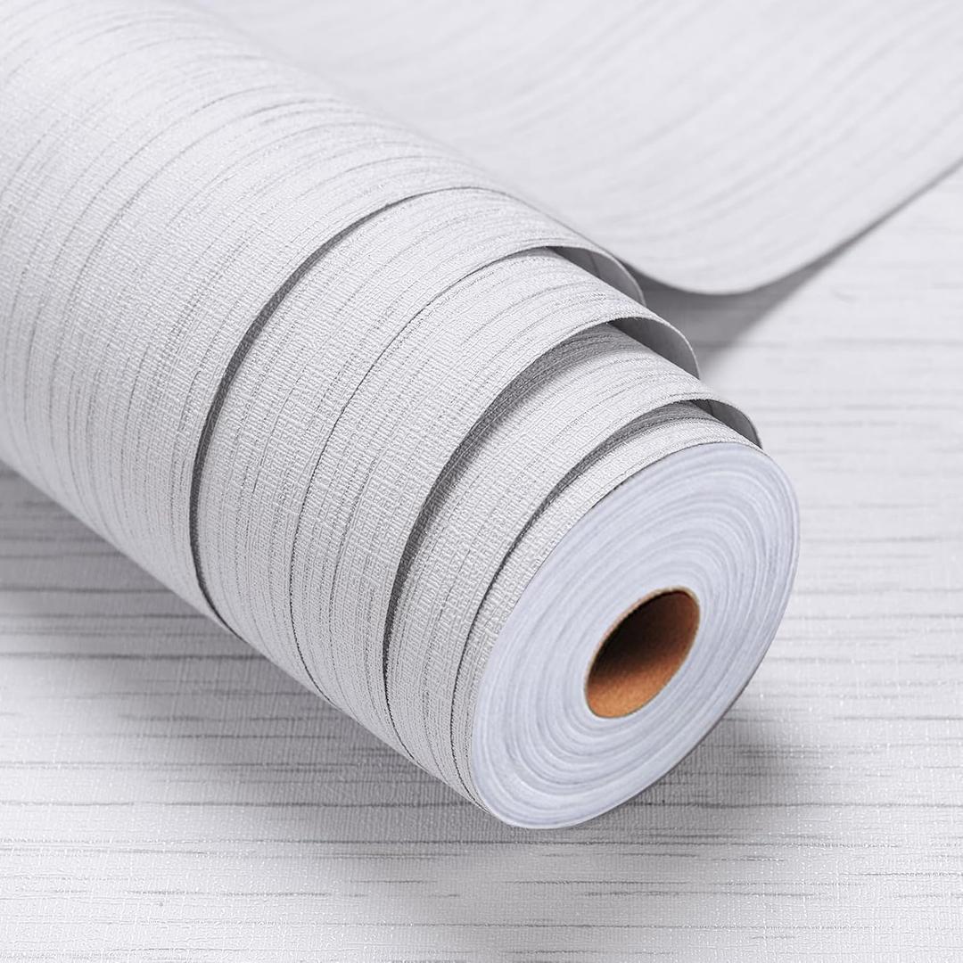 Grasscloth Peel and Stick Wallpaper - White Textured 24in x 393in Fabric Linen Thick Vinyl Contact Paper for Walls