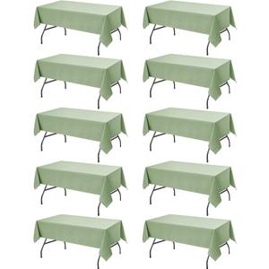 10-Pack Sage Green Tablecloths for Rectangle Tables, 60 x 102 Inches, Stain-Resistant Polyester Fabric for 6 Foot Tables - Washable Table Covers for Weddings, Birthday Parties, Events