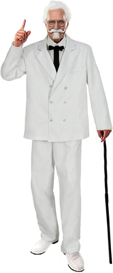 Mens Colonel White Suit Fried Chicken Food Fancy Costume Outfit,3XL