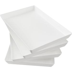 US Acrylic White Plastic Serving Trays (Set of 4) 15 x 10 | Large Unbreakable Reusable Rectangular Party Platters | Serve Appetizers, Fruit, Veggies, & Desserts | BPA-Free & Made in USA