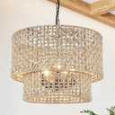 5-Light Boho Rattan Chandelier Light Fixture 19" Large Hand Woven Rustic Chandeliers Farmhouse Drum Hanging Light for Living Room Dining Room Kitchen Island Foyer Entryway, E12