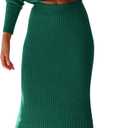 PRETTYGARDEN Women's Spring Fall 2 Piece Sweater Set Rib Knit Long Sleeve Crop Top Maxi Bodycon Skirt Casual Winter Outfits (Medium, Dark Green)