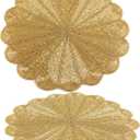 Round Table Mats Set of 2, Beaded Placematss for Dining Table, 13 Inches Beaded Placemats for Farmhouse Decor and Kitchen Table Dcor, Dining Tables, Non-Slip Place mats, Gold - ALPHA Living HOME