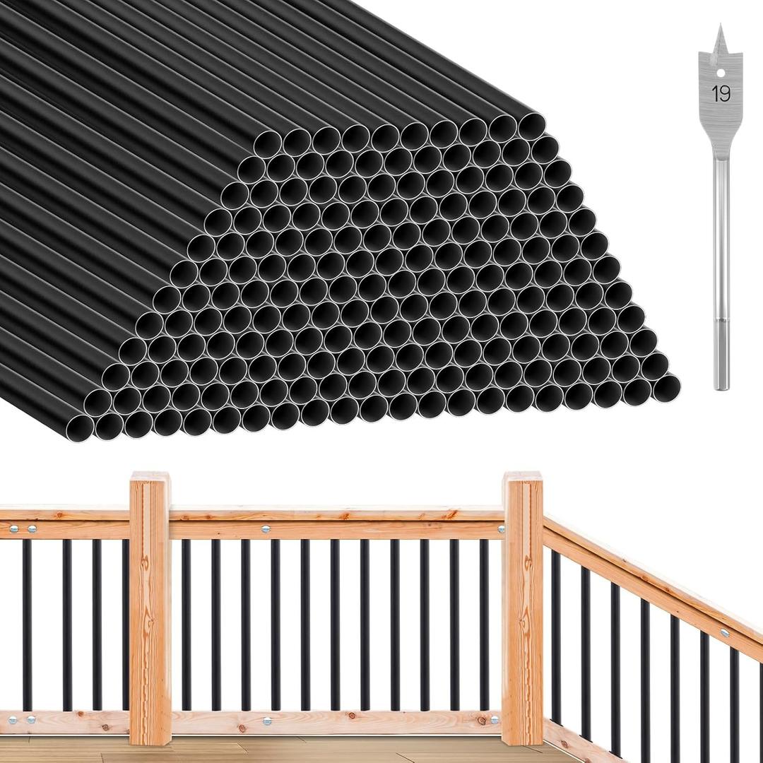 Yaocom 150 Pack 26" Aluminum Deck Balusters 3/4" Black Metal Railing, Hollow Round Outdoor Porch Spindles Indoor Stair Railing for Wood and Composite Deck