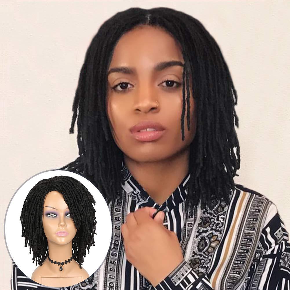 HANNE Short Dreadlock Wigs for Black Women and Men Afro Crochet Twist Braided Faux Locs Wig for African Americans Curly Braiding Full Wigs (Black Wig)