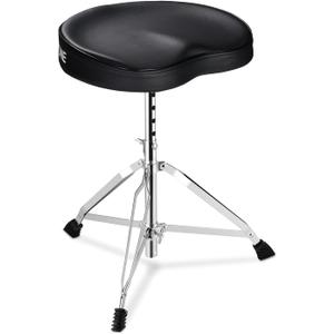 Pro Comfort Drum Throne Memory Foam Seat & Anti-Slip Base | Ergonomic Height Adjustment for Studio & Live Long Practice Sessions | Sturdy Double-Braced Musician Stool for Adult & Teen Drummers（Black）