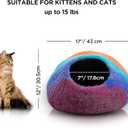 Woolygon Premium Felt Cat Cave Bed Wool Kitty Beds Handcrafted Kitten Caves Bed for Indoor Cats - Made from Merino Wool, Foldable Cat Hideaway Covered Cat House Pod (Rainbow Twist)