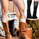 Fourluoo 4 Pairs Women's Lace Socks Calf Stocking with Lace Trim Long Knee High Stockings Lolita Boot Socks (Black, L)