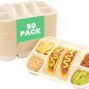 4-Compartment Disposable Taco Plates for 2 Tacos & 4 Sides | Extra-Deep Raised Edge| Biodegradable Cornstarch| Microwave Safe | Perfect for Tuesday, Parties, Fiesta, Nights, Bars | 50-Pack