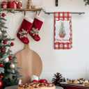 Red Chinoiserie Christmas Tree Kitchen Towels, Coquette Grandmillennial Bow Christmas Hand Towels for Bathroom, Preppy Red Bow Xmas Plaid Dish Tea Towel for Kitchen Decor, 16x24 Inch (Color 03)