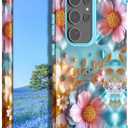 PIXIU Unique Flower Pattern Compatible with Samsung Galaxy S25 Ultra case, Heavy Duty Dual Layer Shockproof Full-Body Protective Sturdy Hybrid Cute Rugged Case for Women,Girls,Kids-Pink