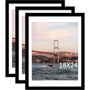 YESKAY 18x24 Picture Frame Black Set of 3, Display Pictures 16x20 with Mat or 18 x 24 Without Mat, Poster Frames 18x24 for Wall Hanging Horizontal and Vertical