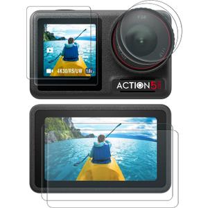 Lens Screen Protector Comatible with DJI Osmo Action 5 Pro (2 Sets), Action5 Pro Accessories Tempered Glass Protector OLED Display, Ultra HD, 9H Hardness, Scratch Resistant, Bubble-Free