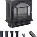 21 Inch Black Fireplace with 3D Flame Effect, Three-Sided Freestanding Electric Fireplaces with Removable Foot, Electric Fireplace Heaters for Indoor Use (Black-18'')