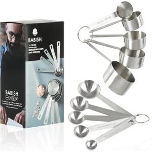 Babish 10-Piece Stainless Steel Measuring Cups and Spoons Set  Heavy-Duty, Rust-Resistant Baking and Cooking Measurement Tools