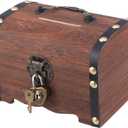 Piggy Bank: Vintage Wood Treasure Chest Rustic Small Wooden Box Decorative Coin Bank Money Bank Money Saver Storage Box for Wedding Home Decor