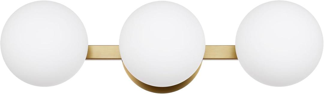 Bathroom Vanity Light Fixtures, Modern 3 Lights Globe Wall Sconce Lighting Aged Brass, Porch Wall Mount Light Fixture for Bathroom, Mirror Cabinets Hallway Stairs