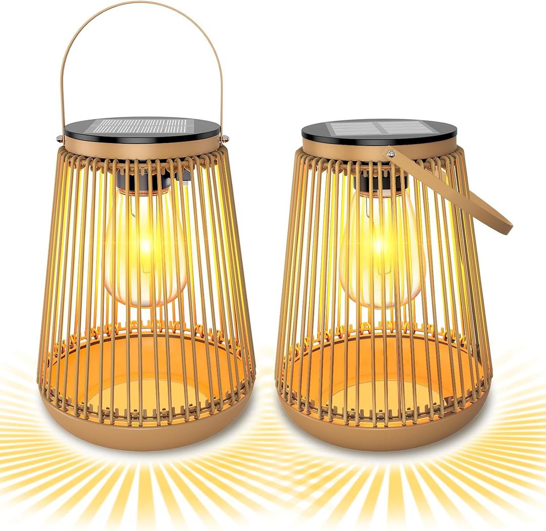 Solar Lanterns, KagoLing Solar Lights Outdoor Waterproof Hanging Hand-Woven Lanterns, Garden Decor Gifts for Women, Outdoor Table Camping Lights for Outside Garden, Yard, Patio, Porch, Trees, 2 Pack