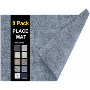 homing Faux Leather Heat Resistant Placemats 8 Packs, Waterproof Wipeable Dining Easter PU Place Mats for Indoor & Outdoor, Easy to Clean, Denim Blue