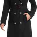 Women's Waterproof Long Trench Coat Double Breasted Length Classic Lapel Belt Coat With Removable Hood, Large