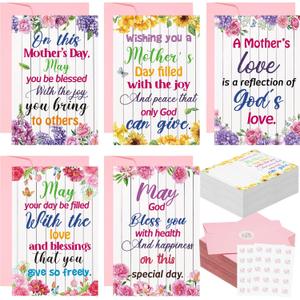 Eaasty 200 Sets Christian Birthday Cards Floral Religious Greedting Cards with with Envelopes Stickers Bulk for Women Mom Grandmother Wife, Blessing Prayer Gift for Church Ministry, 4x6 Inch