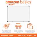 Amazon Basics Magnetic Dry Erase Whiteboard, 36"W x 24"H, Aluminum Frame, Silver/White, Easy to Install and Clean