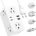 European Travel Plug Adapter, EU/UK/US Travel Plug Adapter Power Strip, 6 AC Outlets, 4 USB Ports (2 USB C), 3ft Wrapped Around Extension Cord, Universal Travel Adapter (white)