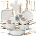 EWFEN 25 Pcs Pots and Pans Set, Nonstick Ceramic Cookware Sets, Healthy Non-Toxic, Large Capacity, Induction Compatible, Cooking Set with Frying Pans & Saucepans, PFAS/PTFE/PFOA Free, Cream White