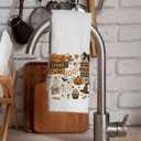 FDHSPAAM Boho Halloween Collage Kitchen Towels, Spooky Season Pumpkin Ghost Witchy Fall Doodle Dish Hand Tea Towels, Boho Fall Halloween Kitchen Bathroom Decor, 16x24 Inch