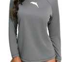 Halcurt Women's Long Sleeve Rash Guard Swim Shirt with Built in Bra Lightweight UPF50+ Quick Dry Swimsuit Top (Gray, M)