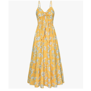 GRACE KARIN Women's 2026 Summer Maxi Dress Floral Tie Front Spaghetti Strap Casual Boho Beach Flowy Sundress with Pockets, M