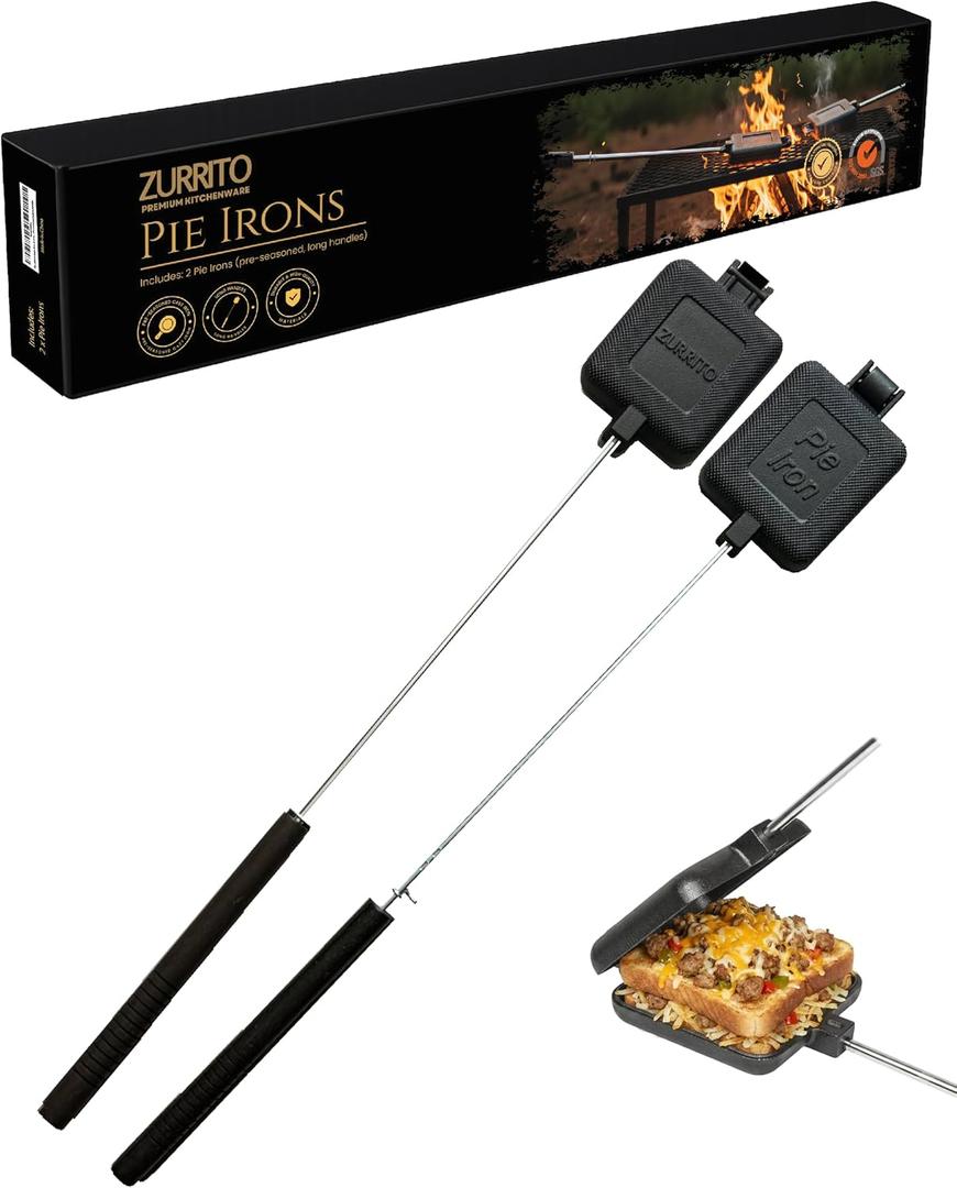 2x Campfire Pie Iron (28inches Long) Bundle Set, Cast Iron Pie Pan, Mountain Pie Maker, Cast Iron Sandwich Maker, Pie Iron for Camping, Campfire Sandwich Maker