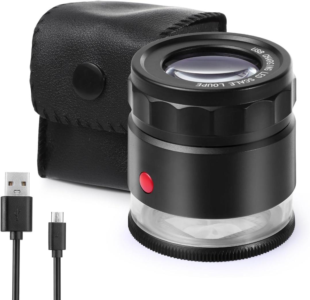 30X Loupe Magnifier, USB Rechargeable 8 Lights Portable Eye Loupe Sewing Magnifying Glass for Watches, Jewelry, Coins, Currency, Stamps