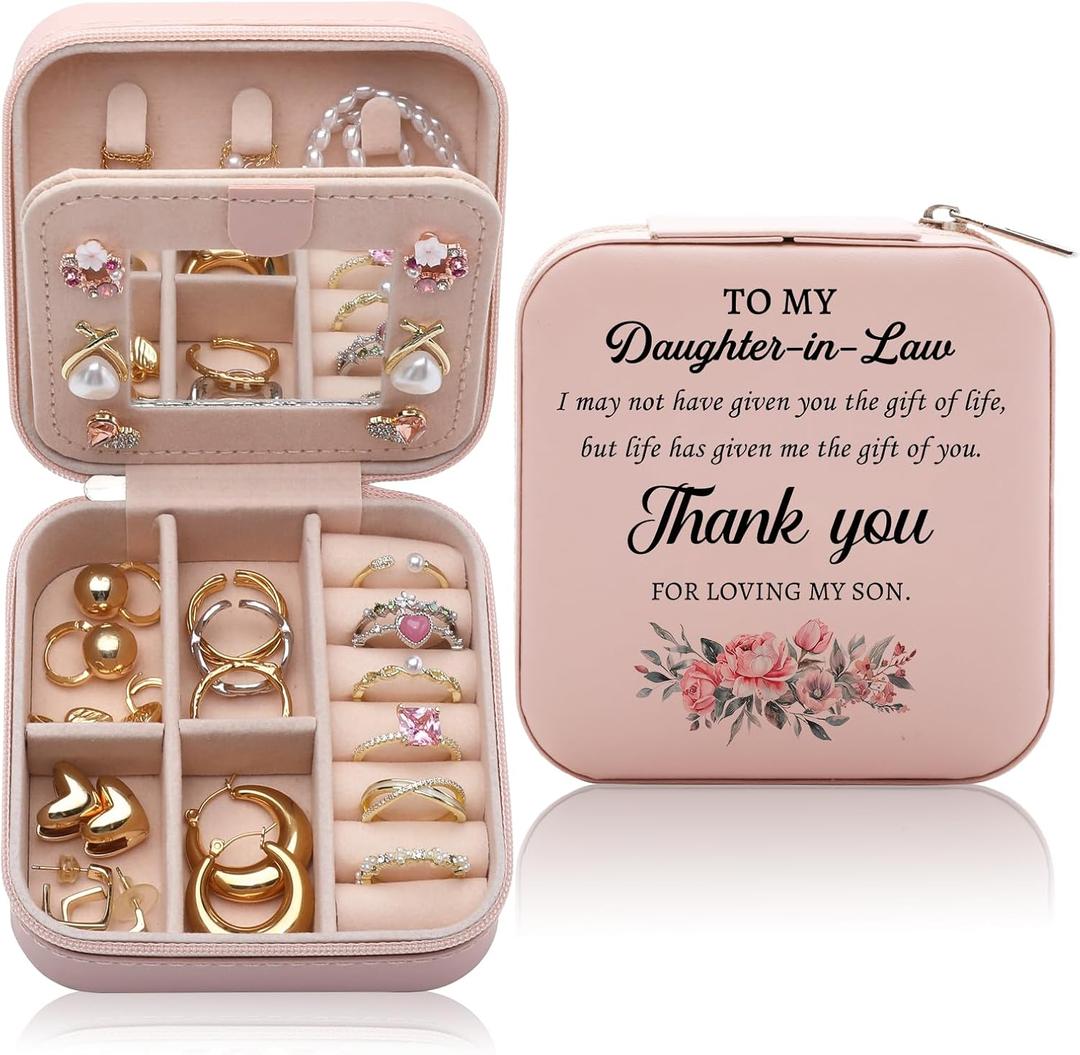 Daughter in Law Gifts from Mother in Law Jewelry Box, Birthday Christmas Mother's Day Wedding Gift for Daughter in Law, Thank You for Loving My Son Jewelry Case