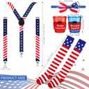 Syhood 4 Pieces Patriotic Accessories Set, Include Red White and Blue Patriotic Y Back Suspender with Cups, American Flag Bowtie and Knee Socks for Halloween July 4th Party Celebration Party