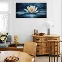 Large Zen Canvas Wall Art White Lotus Floral Bloom In Water Picture Wall Decor Abstract Night Lotus Poster Print Artwork for Yoga Spa Meditation Spiritual Room Bathroom Living Room Office 40L''x20W''