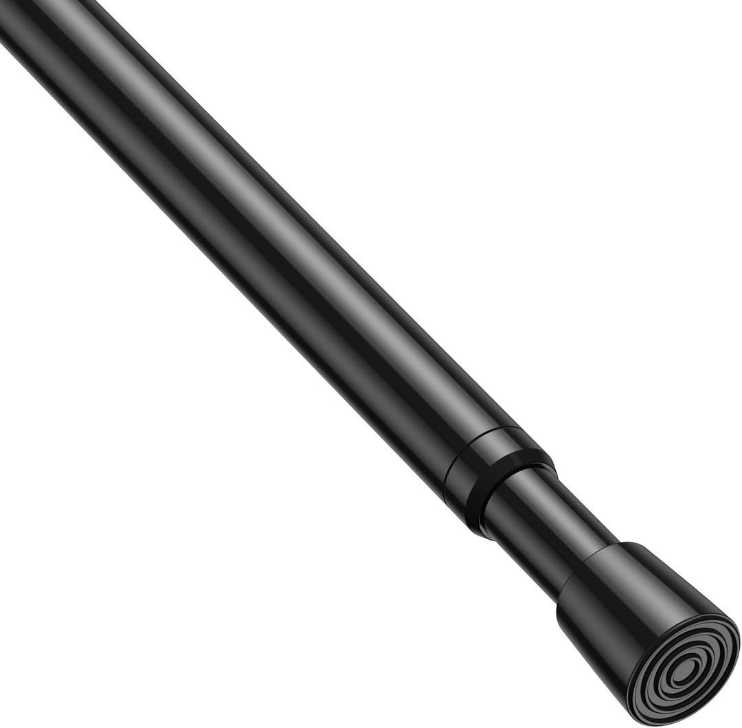 1 Pack Spring Tension Rod, Adjustable 28-43 Inch No Drill, Black 5/8 Inch Diameter Spring Loaded Extendable Short Tension Curtain Rod, Fits Windows Kitchen Doorway Closet Cupboard