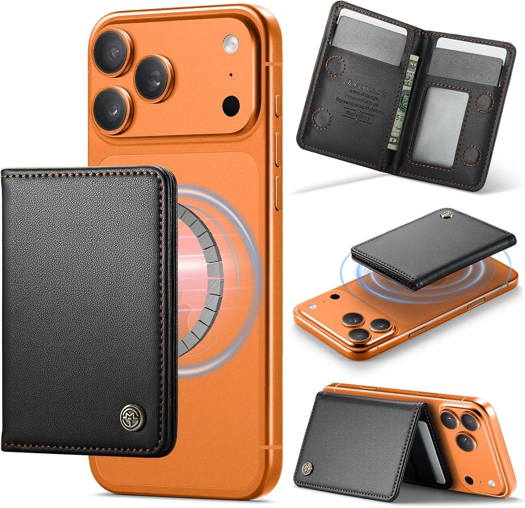 Defencase for Magsafe Wallet Magnetic Card Holder RFID Blocking, PU Leather Minimalist Phone Wallet for MagSafe Phones and Cases for iPhone 17/16/ 15/14/ 13/12/ Pro/Max/Plus/Air, Black