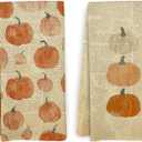 Vintage Pumpkin Kitchen Towels and Dishcloths Set of 2, Rustic Fall Pumpkin Decorative Hand Tea Towels for Bathroom Kitchen, 1624 Inches