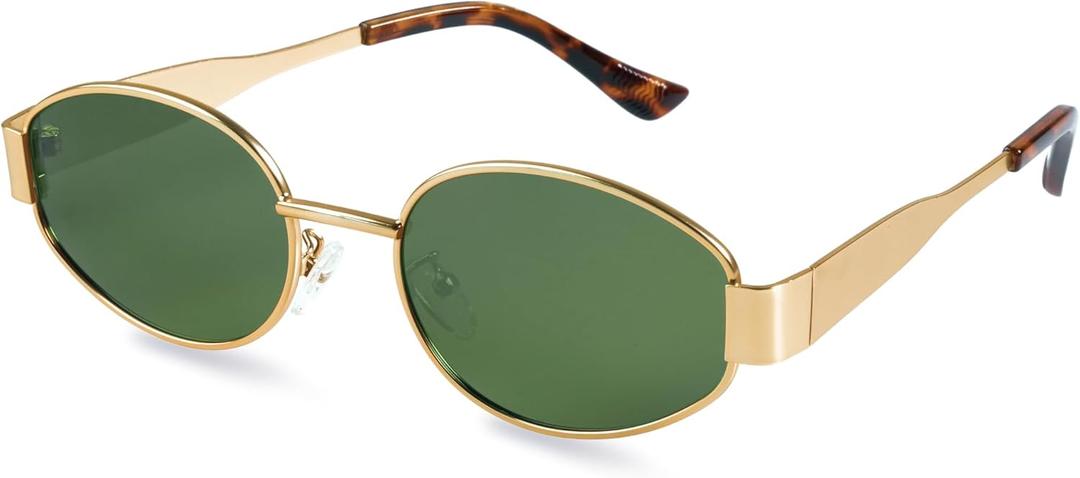 livho 2025 Trendy Oval Sunglasses - Stylish Polarized Shades for Everyday - Retro Metal Frames (Green/Gold)