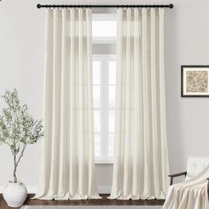 Natural Linen Curtains 126 Inches Long for Living Room Bedroom 2 Panels Cream Linen Semi Sheer Drapes Hook Belt Rod Pocket Window Curtains Boho Neutral Light Filtering Drapes