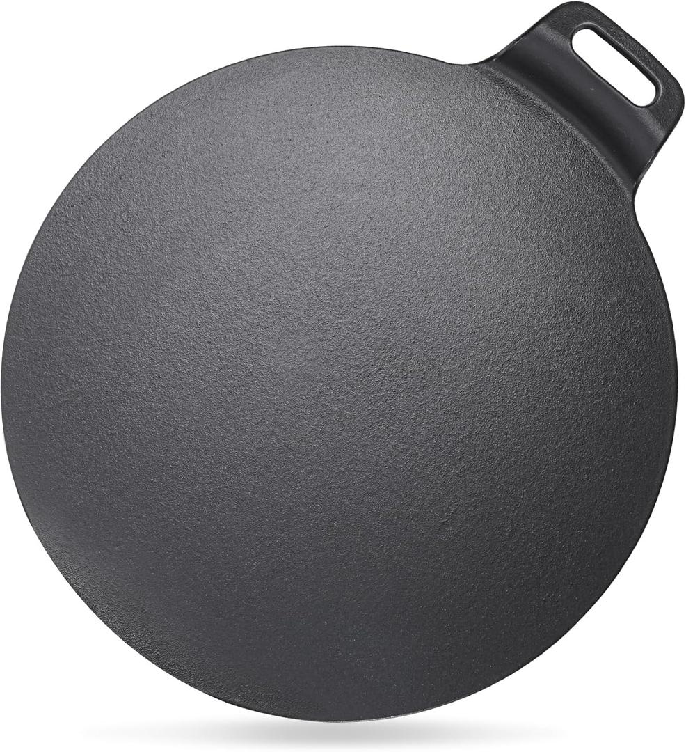 KEESHA 13 Inch Large Cast Iron Tawa Dosa Pan, Premium Pizza Pan with a Loop Handle KEESHA 13 Inch Large Cast Iron Tawa Dosa Pan, Premium Pizza Pan with a Loop Handle